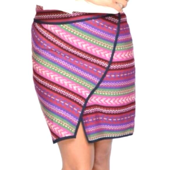 NEW Bar III Faux Wrap Asymmetrical Embroidered Tribal Aztec‎ Striped Skirt M - Picture 2 of 11